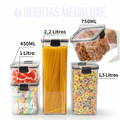 Conjunto de Potes Herméticos Megatop – Organizadores Transparentes para Alimentos com Tampa de Vedação Hermética