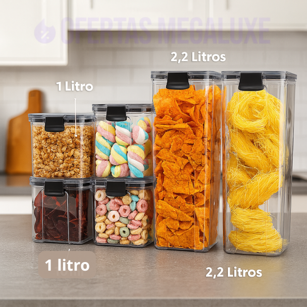 Conjunto de Potes Herméticos Megatop – Organizadores Transparentes para Alimentos com Tampa de Vedação Hermética