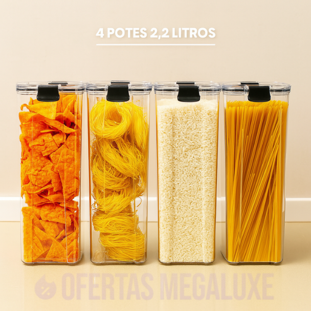 Conjunto de Potes Herméticos Megatop – Organizadores Transparentes para Alimentos com Tampa de Vedação Hermética