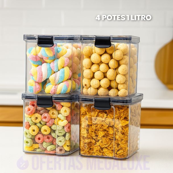 Conjunto de Potes Herméticos Megatop – Organizadores Transparentes para Alimentos com Tampa de Vedação Hermética
