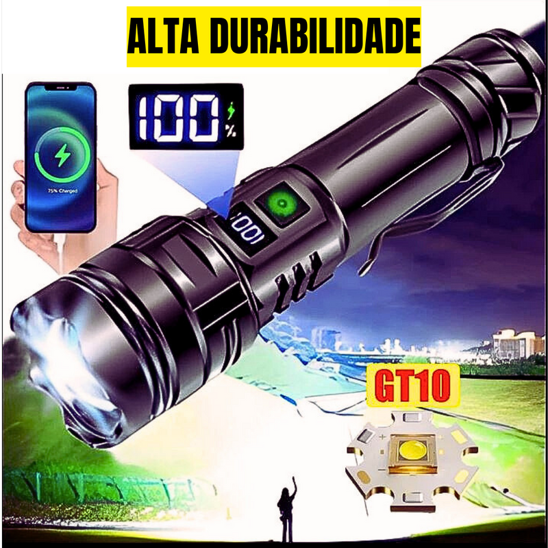 Lanterna  Tática Recarregável Alta Potencia  USB  Zoom Luz de Emergência 100000 Lúmens