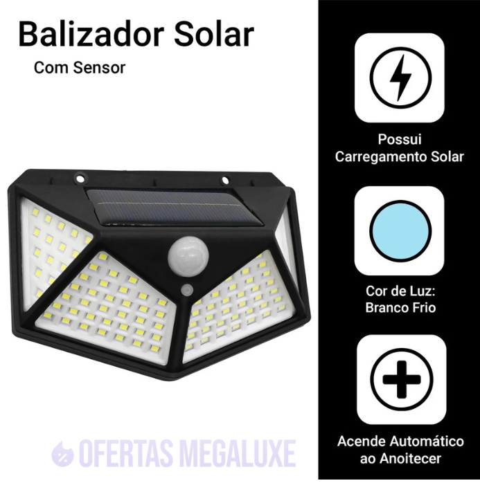 Lâmpada Solar LED com Sensor de Presença – À Prova d’Água com 3 Funções